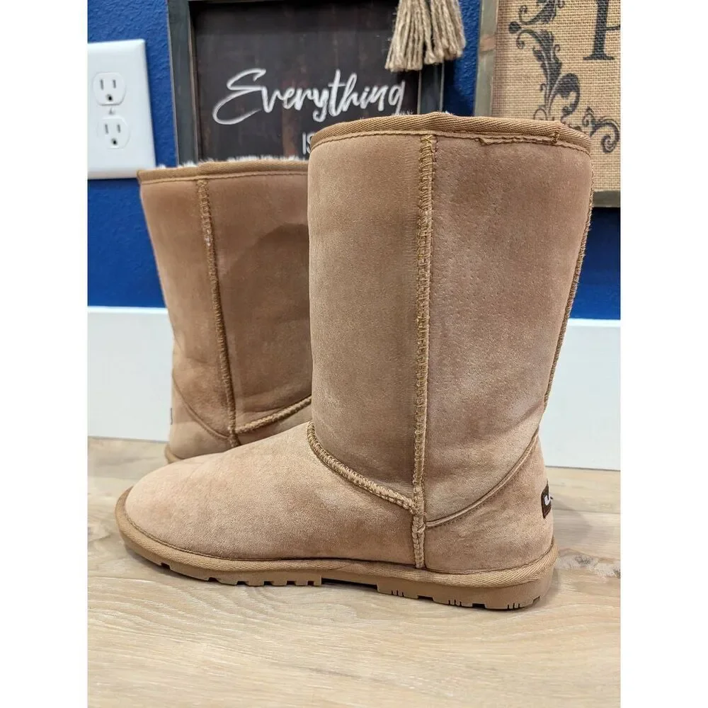 Lamo Alaska Suede Sheepskin Winter Boots Slippers Men's 11 Chestnut Tan NWOT